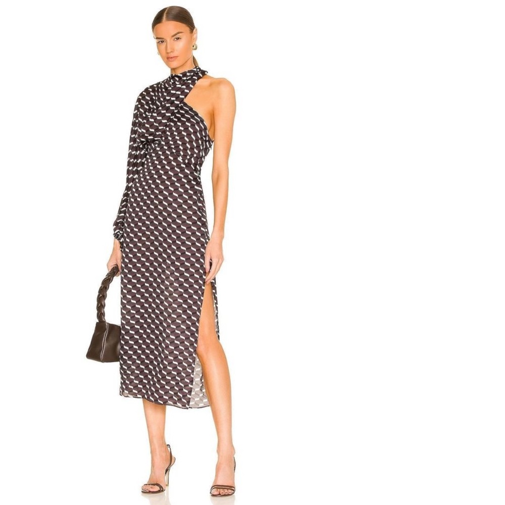 NEW Size M L'Academie Ray Midi Dress in Brown Multi REVOLVE MSRP $268